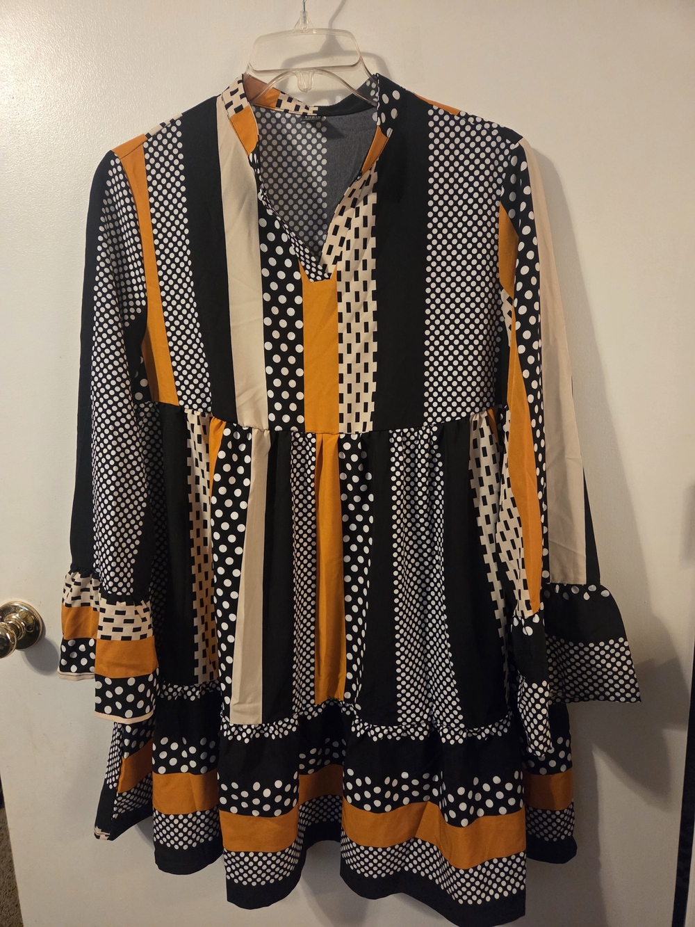 SHEIN Black, White & Mustard Mixed Print Tunic